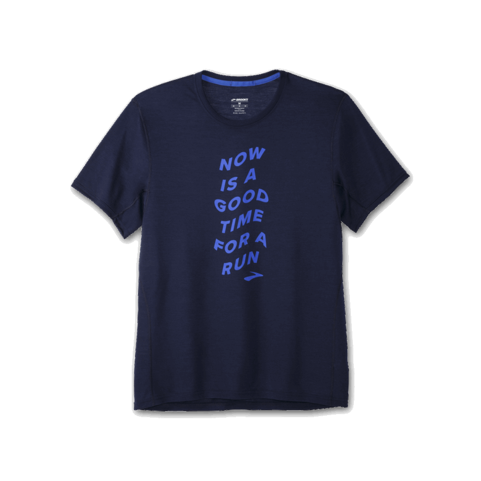 BROOKS Distance Graphic Short Sleeve Navy-Bluetiful Run Wave