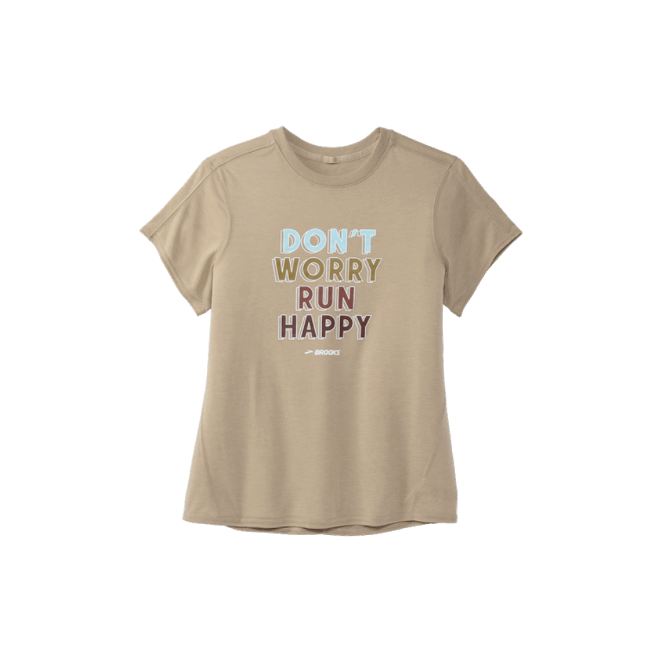 BROOKS Distance Graphic Short Sleeve Heather Oatmeal-Dont Worry