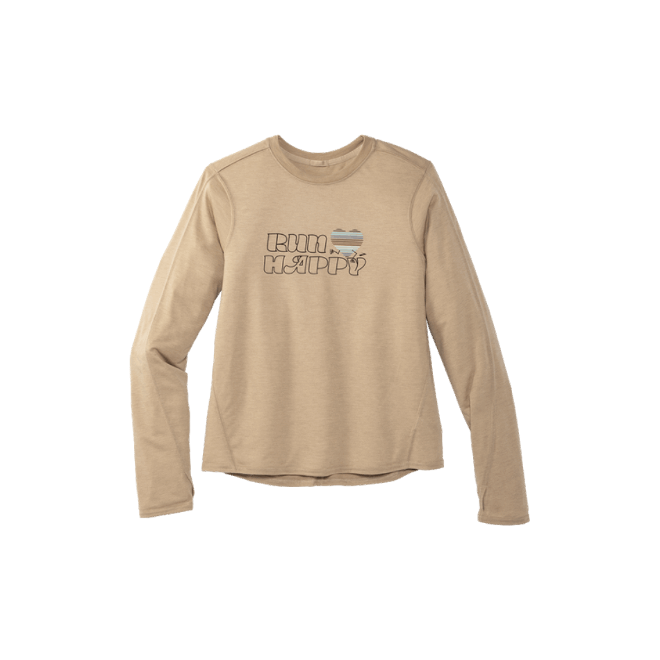 BROOKS Distance Graphic Long Sleeve Heather Oatmeal-Run Happy